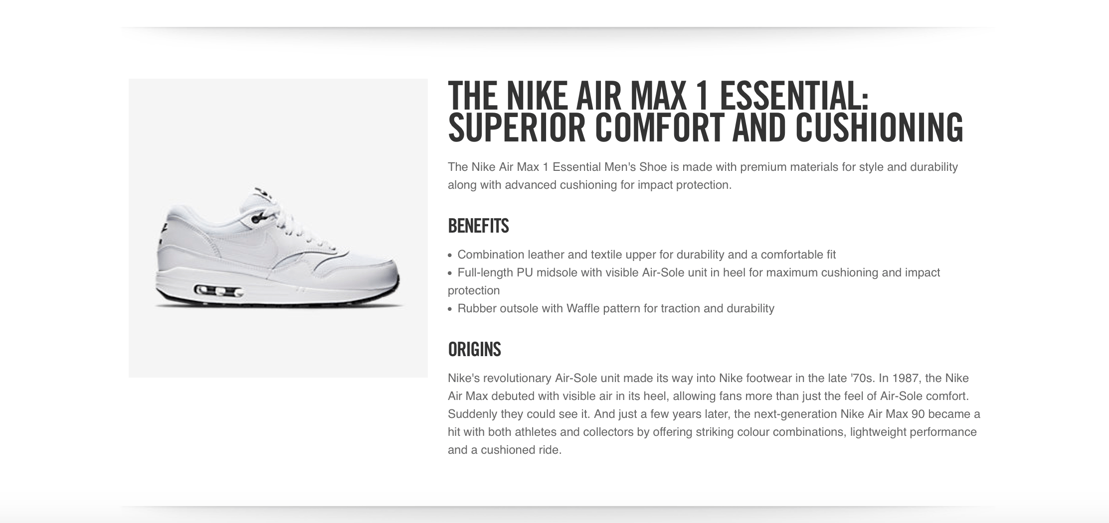 Nike gebruikt zeer specifieke productomschrijvingen in hun verkoopteksten.